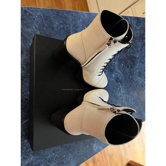 Giuseppe Zanotti Gintonic Leather Platform Booties White Women’s Size 8 - Picture 5 of 9